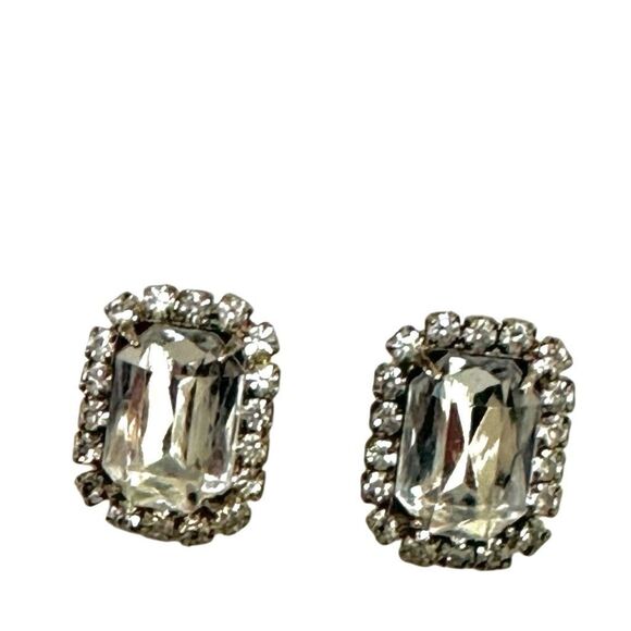 Silver tone rectangular rhinestone earrings - Picture 4 of 6